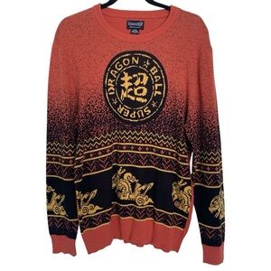 Super Dragon Ball Z Sweater Men’s Large Orange Anime Graphic Knit Pullover